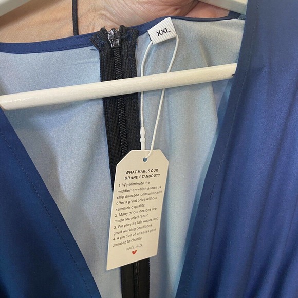 Navy Front Panel Faux Wrap Leaf Pattern Long Sleeved Ruched Navy Dress XXL NWT - Picture 11 of 11